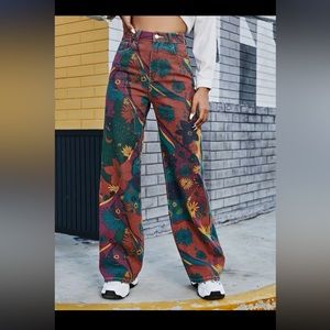 High Waist Floral Wide Leg Jeans